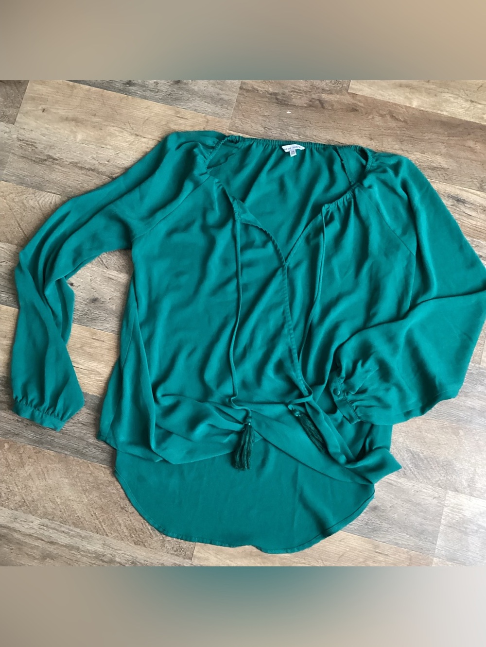 Naked Zebra emerald Long-Sleeve Blouse with V-Tie Neck